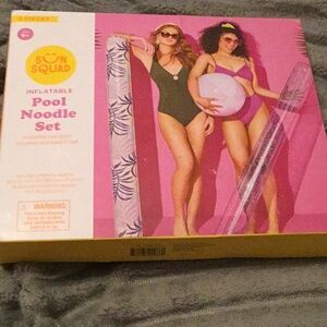 Sun Squad Inflatable Pool Noodle Set: Two Pool Noodles and Beach Ball New in Box